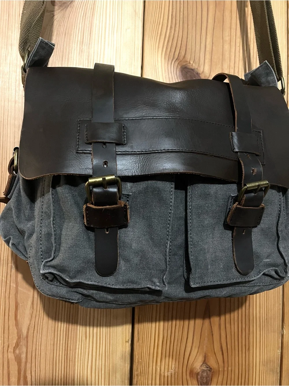 Vintage Style Canvas & Leather Messenger Bag | Unisex Crossbody Field Bag